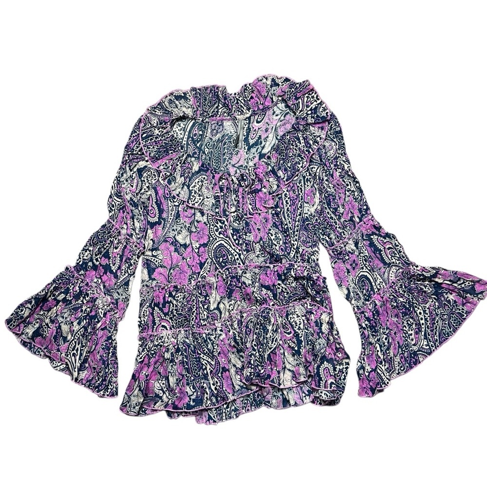 Anthropologie Bohemian Ruffled Paisley Maxi Skirt & Top Set Purple Size Small - Picture 7 of 11